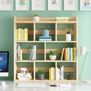实木桌面书架办公桌上立式多层置物架学生书桌分层收纳架小书柜子