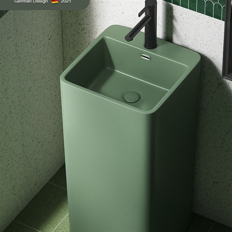 绿色方形陶瓷立柱盆落地洗手盆民C宿酒店家用阳台立式洗手盆池洗
