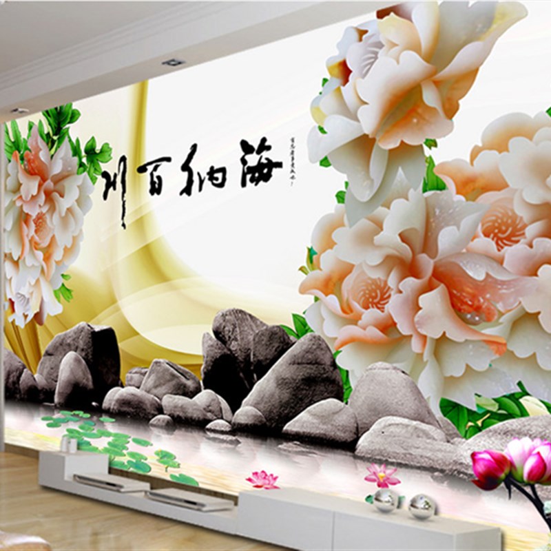 电视背景墙瓷砖客厅3D仿玉石浮雕微晶石现代沙发背景Z墙海纳百川