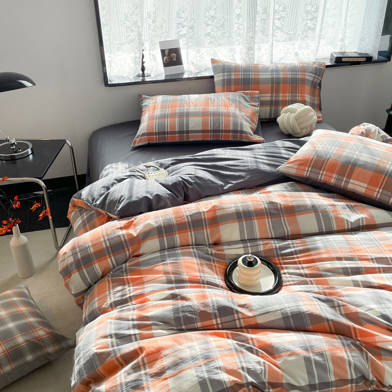 婴儿级A类全棉水洗棉四件套拼色全棉被套学生单人宿舍全棉三件套