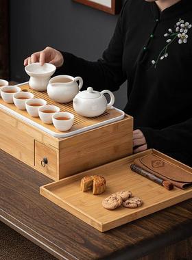 日式多型功能收纳盒茶具装家用简约ITF小便携式套干整套泡竹制茶