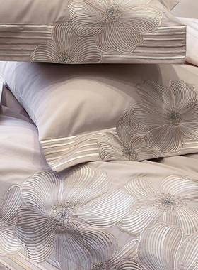 轻用ZHL9-Lqi奢010支长绒棉毛四件套轻奢刺绣被套磨纯棉四件套全