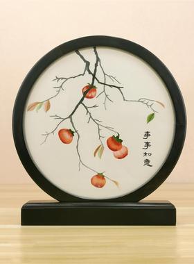 饰苏绣摆成品双面绣花屏风手工刺绣木台博古架装件tb-83235实中国