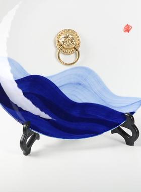 现新式铜扣蓝J88色大海陶瓷赏盘玄狮关样中板房间书房代家居软装