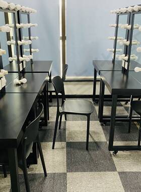 7YX带灯双面烤漆化妆台 带轮滑双面化妆台 烤漆化妆桌铁艺烤漆化