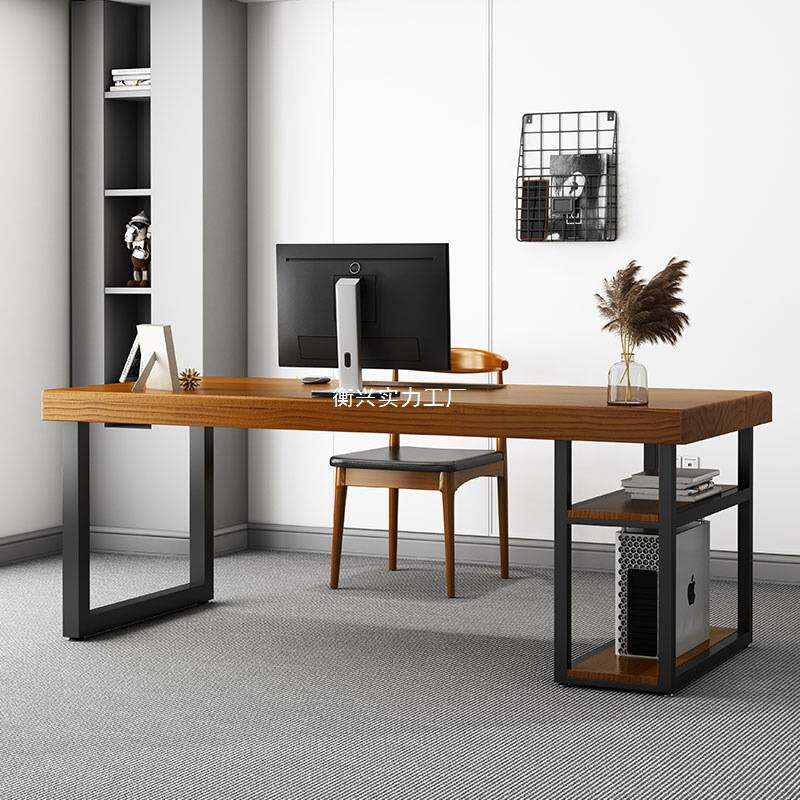 9W实木电脑桌家用卧室台式桌学生书桌写字台加厚大板桌面老板办公