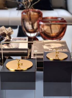 时尚精美黑色盒铁艺摆件摆设简约茶几酒柜摆件玄关电视柜家装饰品