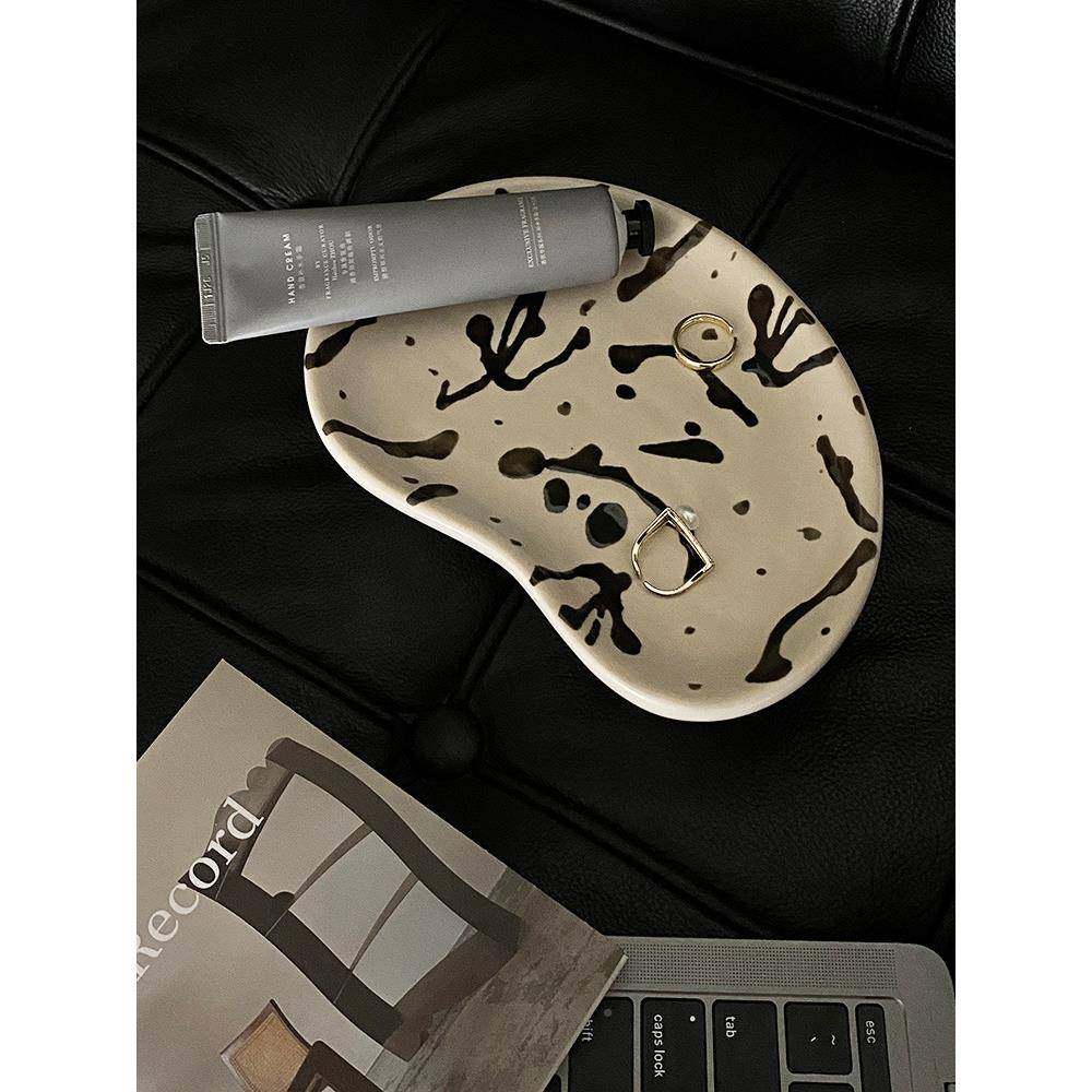 5NJ法式饰品盘复盘古玄关置QYGR物盘不规则子高脚托盘中古首伦才