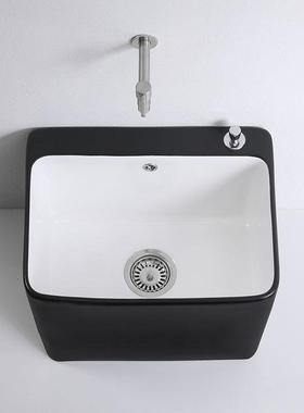 黑地白色拖用把池拖盆陶瓷家卫生间阳台落式大地号可471侧排拖布