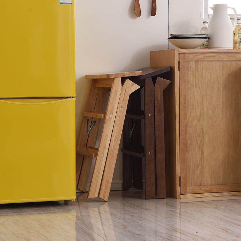 J&实木折板叠凳家意用多功4003能创厨房高凳凳便携凳可折叠子梯凳