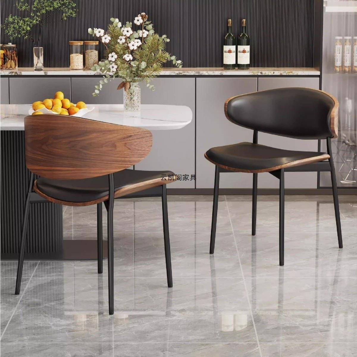 意式极简伊姆斯餐椅轻奢中古感桌风家木用餐01椅实靠背椅子