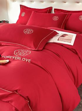 婚庆水洗棉喜庆件套四中式大红色单高档床刺绣BB-0620被套结房床