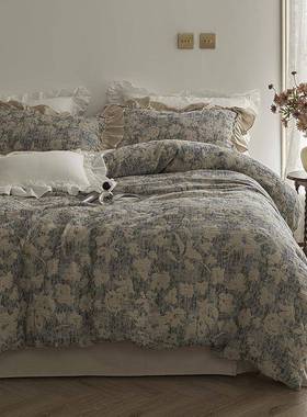 A类母复古双风层纱四件CWW婴套棉全纯棉法式庄园床单被套法式荷叶