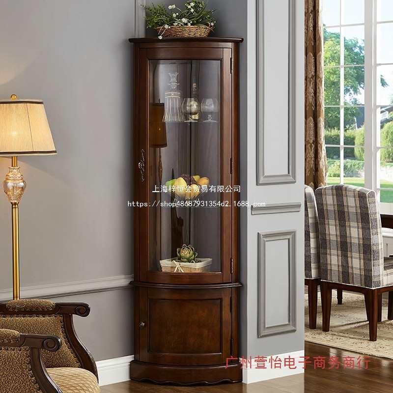 实木角柜客厅转角墙角拐角置物柜美式收纳窄柜欧式墙边转角小酒柜
