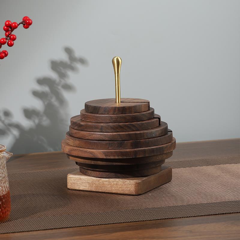 5碗L黑胡桃木质隔热垫餐桌家用菜盘杯垫垫A砂锅643垫防烫垫桌面实