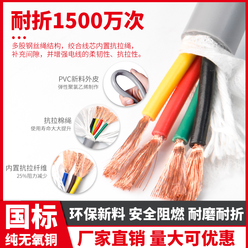 TRVV高柔性耐弯折拖链电缆线2 3 4 5芯0.15/0.2/0.3/0.W5/0.75平