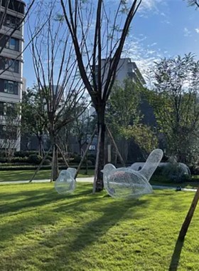 户外不锈钢镂空布谷鸟雕塑铁艺y网格动物仿真小鸟摆件售楼草坪装