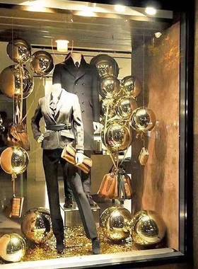 窗电镀气吊挂装饰道具橱窗DDF玻璃钢电镀内金色气球球橱陈列室造