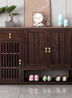 新中式全实木鞋室柜玄关柜44358轻奢木乌金门进家用外门口入户门