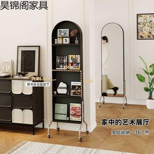 可移动镜旋子全身镜穿古风收纳杂志架落地书报展ITH示置物中架转