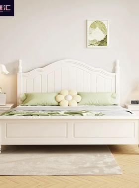 北欧白色全木床现代简约奶油风格1.米8公双人床1LAA.5实主卧储物