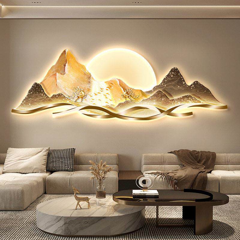 现轻奢客装画饰景背有靠山级感大气山水壁灯913画沙发厅背墙挂画