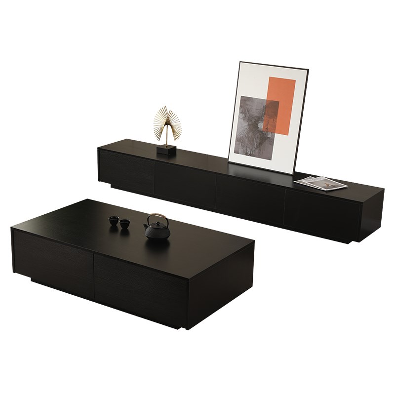 黑色落地电视柜2025q年新款一体客厅家用现代简约实木茶几电视机