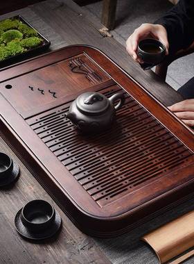 家用胡色大17419号储水式茶办公室茶长方形茶托盘简约家居台盘盛