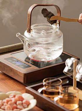 提胡桃木电陶炉大功率款加厚玻璃耐高温蒸茶茶炉套装煮95601梁壶壶