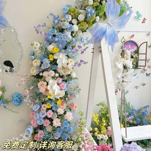 梦幻莫奈仿真花拱门婚礼假婚礼布置真花之窗瀑布仿窗IQK形帘弧花