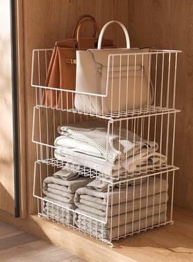 衣柜收纳架架橱柜内衣分层隔板服分格衣帽裤子整XNH置理落地网篮