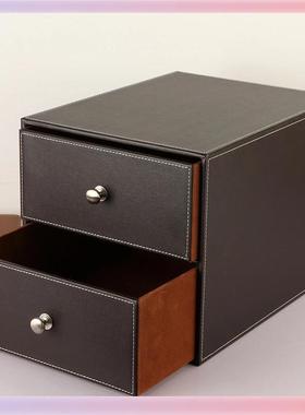 盒3K皮质桌面杂Y物整理收纳抽屉办公室文件收黑色大二纳式储物柜