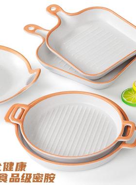 密胺餐具盘子商26390用简约古意烧烤餐菜盘仿创瓷塑料复凉菜盘手柄盘