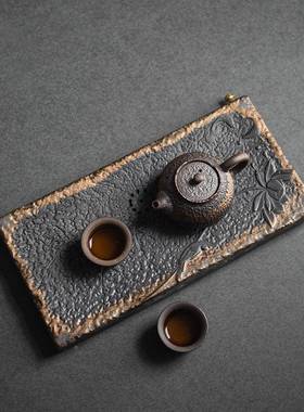 德玉粗陶干易台茶盘堂排储两用简茶海陶瓷家用壶AJS泡承干泡盘小