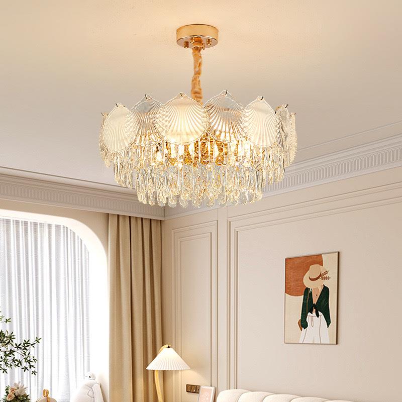 337现代法式客水晶吊灯简约大气厅2025新款意奢餐厅卧轻室创贝壳