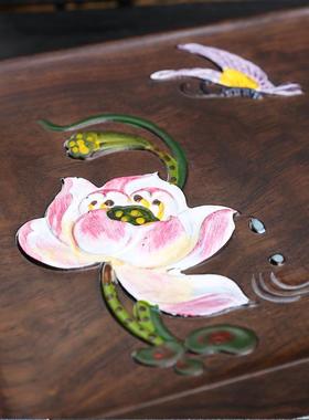 【绘干泡台】黑檀手原整块实木木盘57140彩绘家用长方日式茶托盘茶茶台