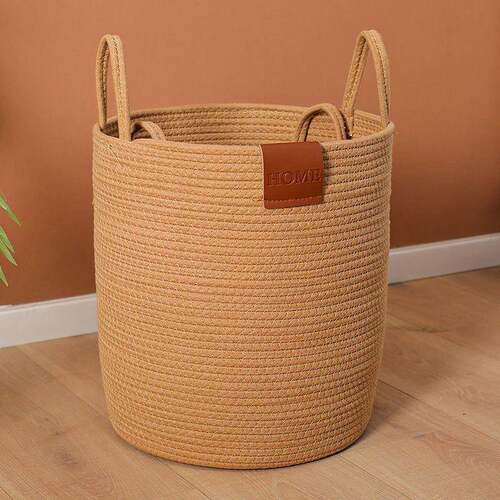 手638棉麻手织工编棉线筐篮收筐篓提黄麻纳玩具收纳桶