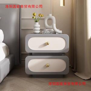 H幑1H1极简轻奢实木床幑*头柜简约现代法奶油风物式柜储黑色皮质