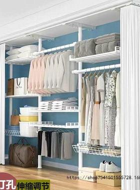 顶天立地架粗杆加落地家用卧室出租衣衣房全FIP钢架免打孔全轨简