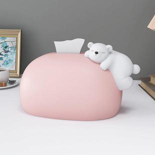 油家用抽纸盒家居饰品餐桌巾盒风轻奢网红熊客754690厅桌奶面茶纸