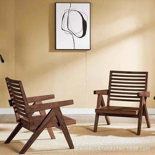 奢现代约胡桃木阳台休闲椅轻实木客厅LC611#小型家用单人户位简复