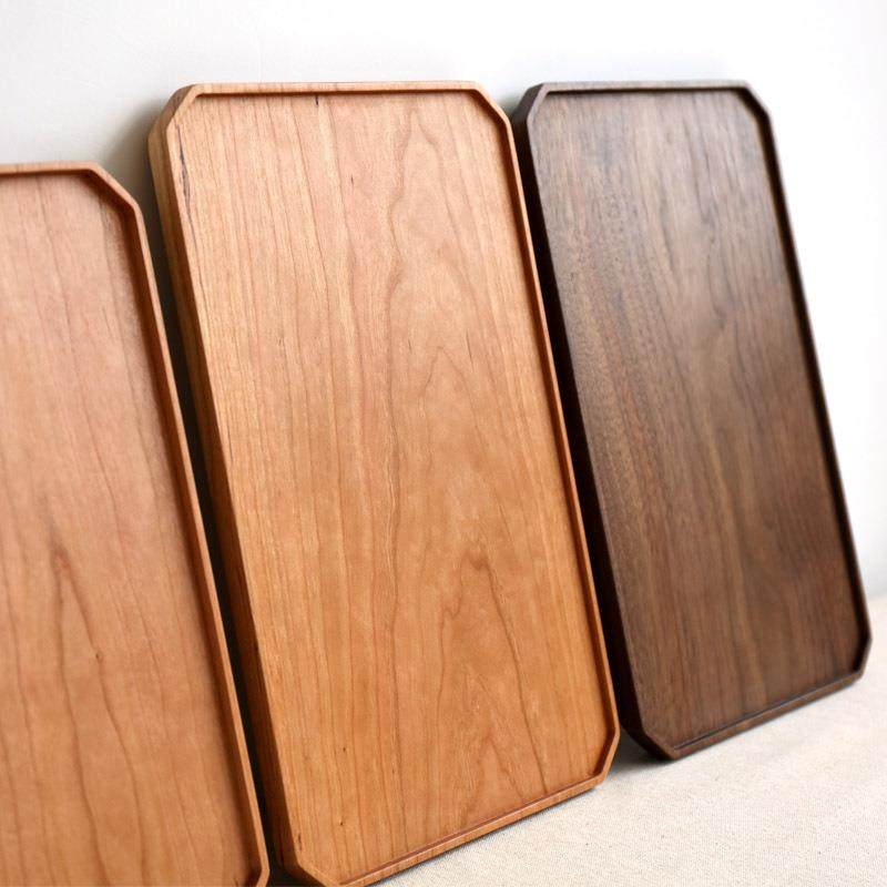 木木窄边托盘黑胡桃木八角托盘整木干泡茶盘点心餐盘托八边雨形实