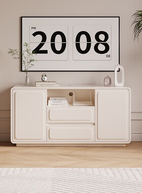 电视柜收纳储物柜一体客q厅家用轻奢高级感奶油风白色2025新款高