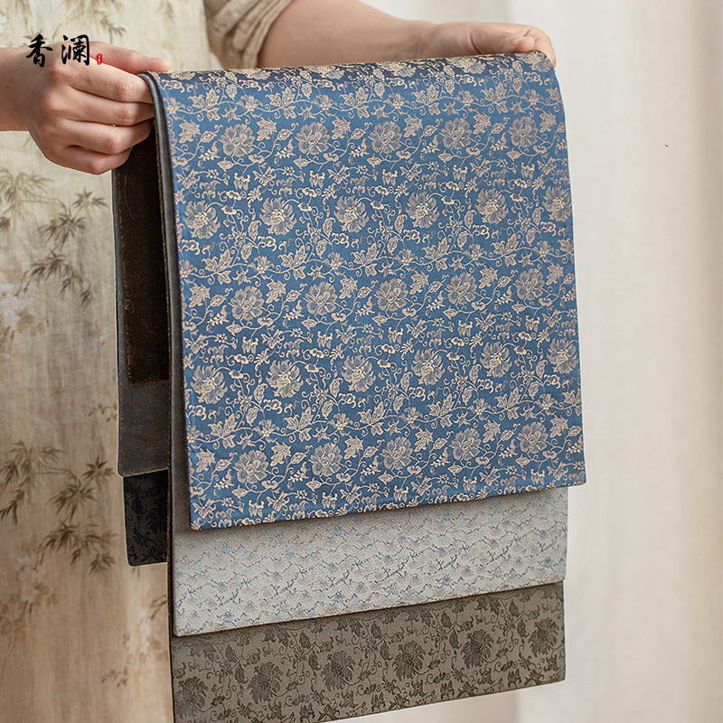 中式大号缠枝莲茶席可双面使用手工织G锦布料茶桌布防磕碰茶具布