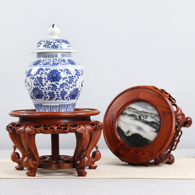 红木圆形底座实木红檀海s棠几镶大理石摆件花盆花瓶底座黑檀木托