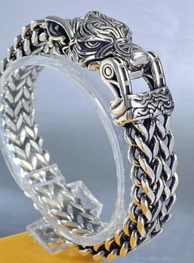 霸气男士狼头手链潮流个性复古粗犷双P排龙骨链送男朋友