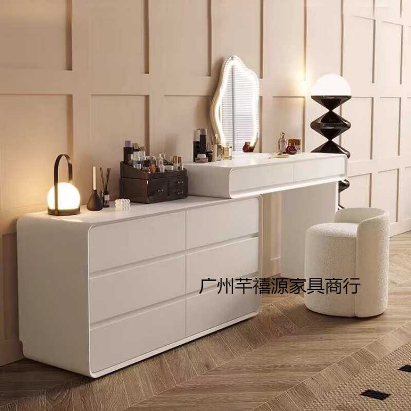 2025款实木梳妆台轻奢卧室简约现代奶油风化妆桌床尾柜斗柜一体