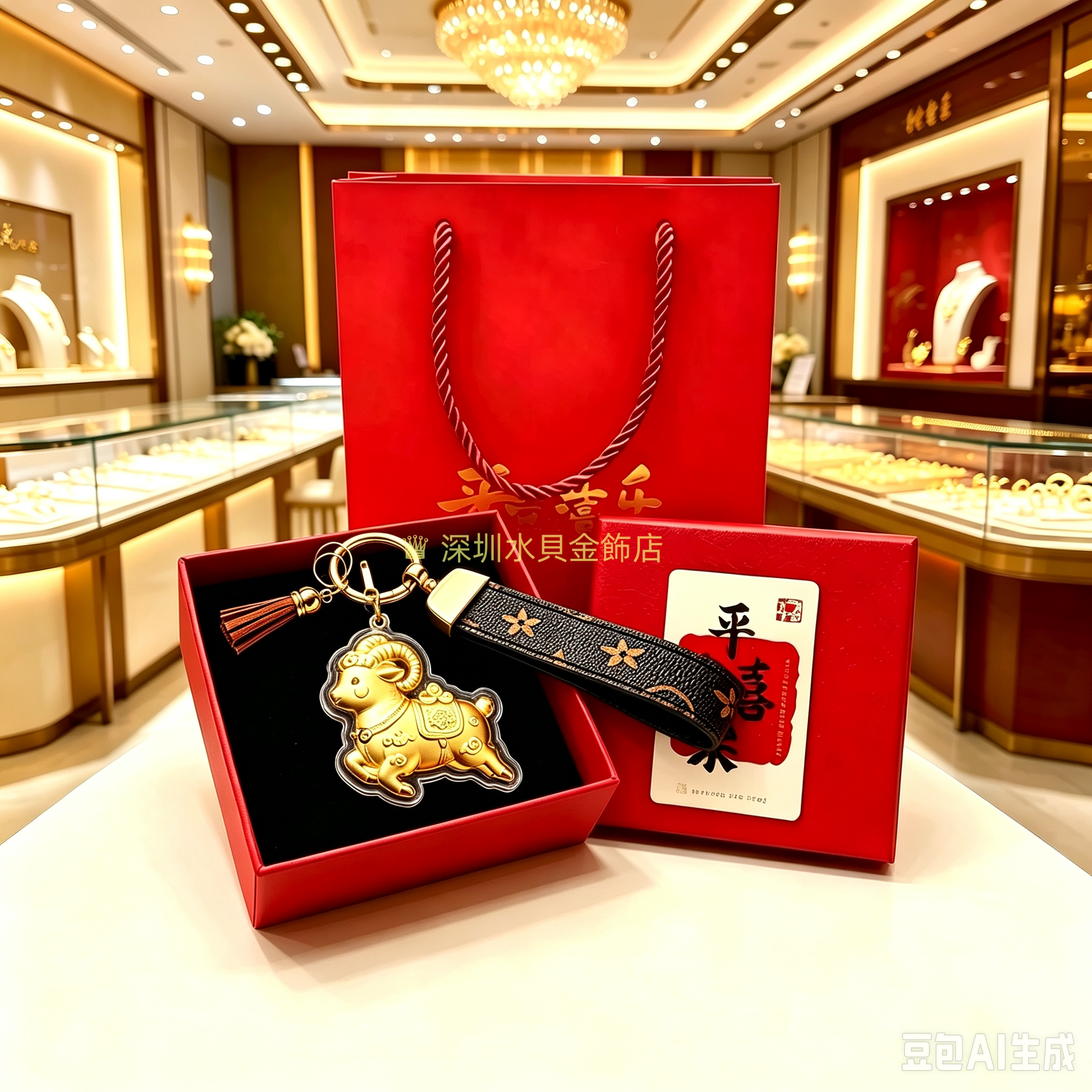 羊年有钱花小羊钥匙扣金羊挂件卡通金色生肖羊配手机链新年礼物