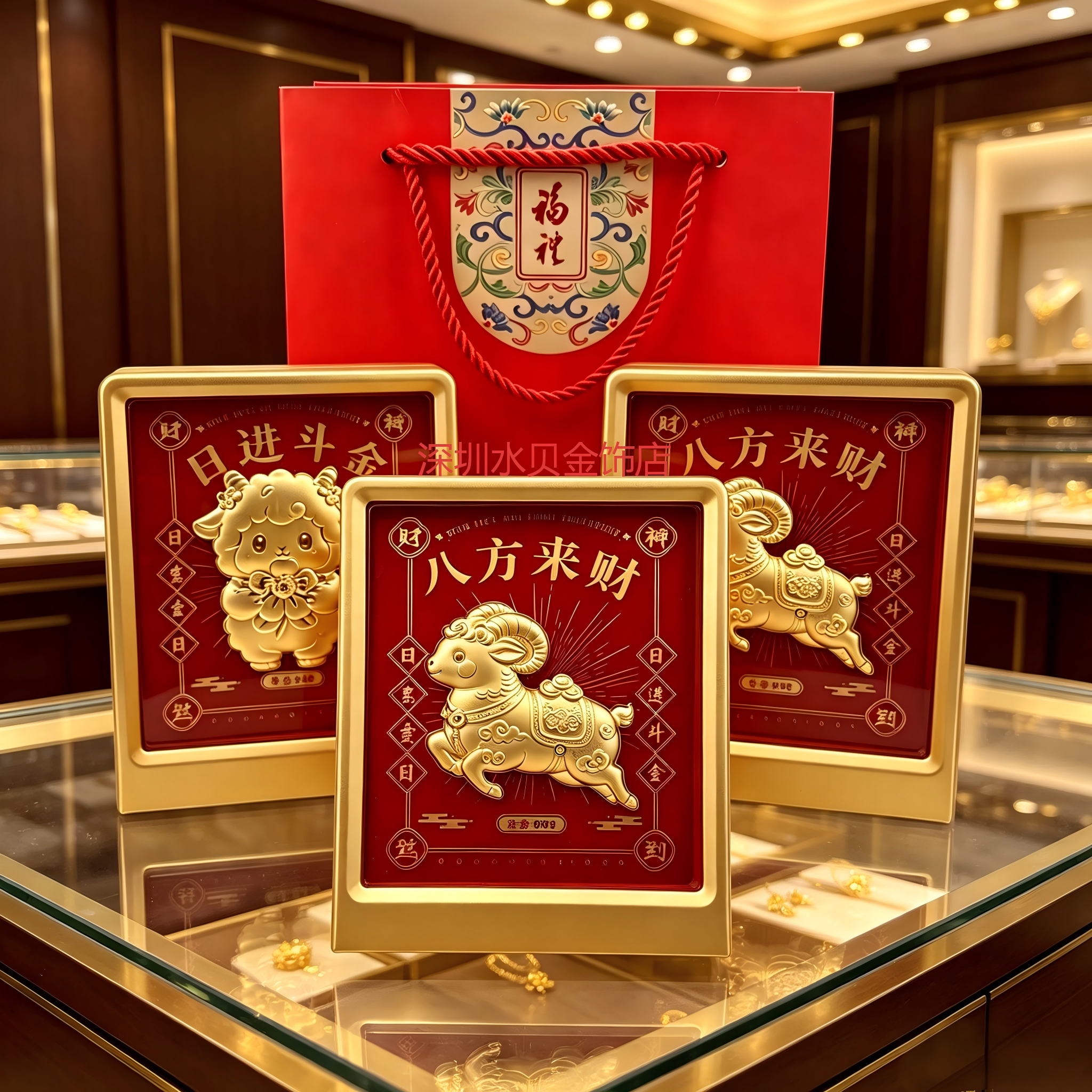 羊年相框金箔小摆件办公室家居招财装饰乔迁开业摆台小礼品送礼物