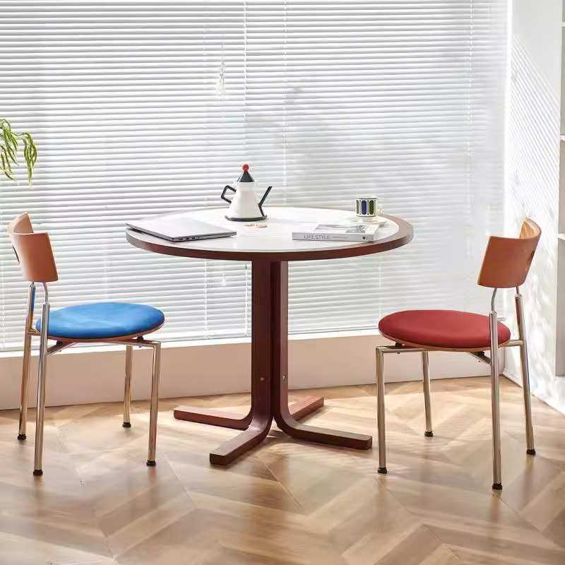 中古风实木餐桌椅组合家用小户型复古饭桌设计师款简约置物圆桌